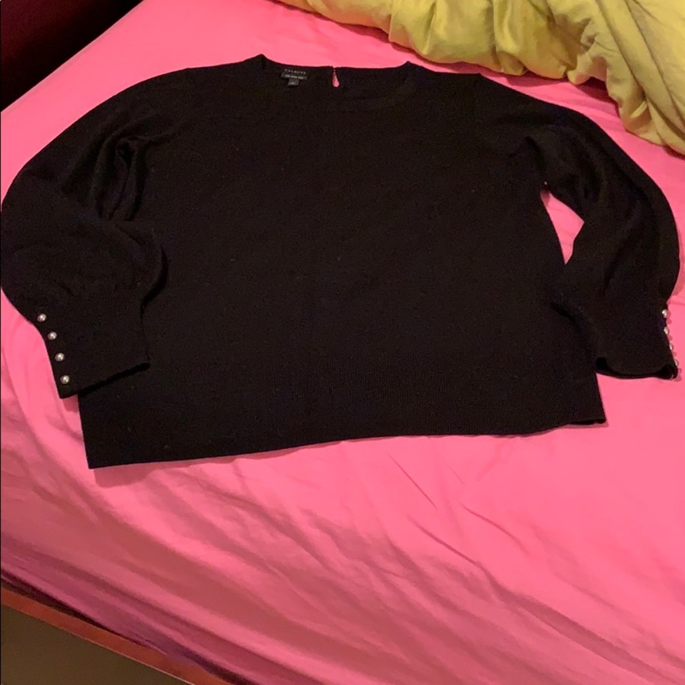 Talbots black merino wool pearl sleeve sweater L